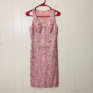 Sue Wong Pink Embellished Cocktail Dress Formal Beaded Sequin Size 0